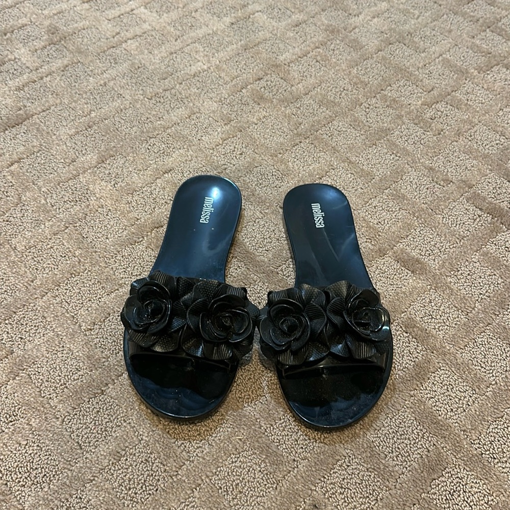 Melissa Black Flower Jelly Sandals | Size 7